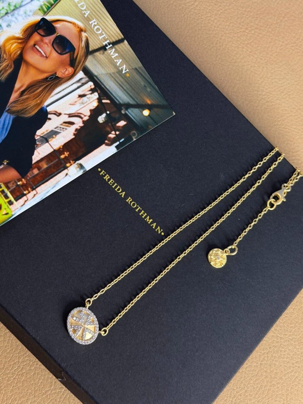 FREIDA ROTHMAN - Gold and Silver Pave Oval Necklace